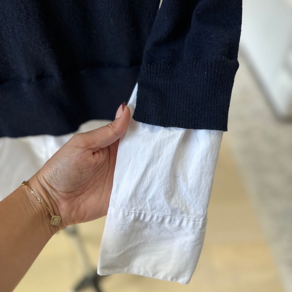 Veronica Beard dark blue and White Mixed Media Sweater - Picture 6 of 13